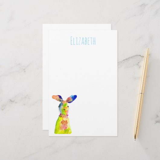 Süße Ostern-Hasen-Wasserfarben-Kunst Briefpapier (Vorderseite/Rückseite Beispiel)