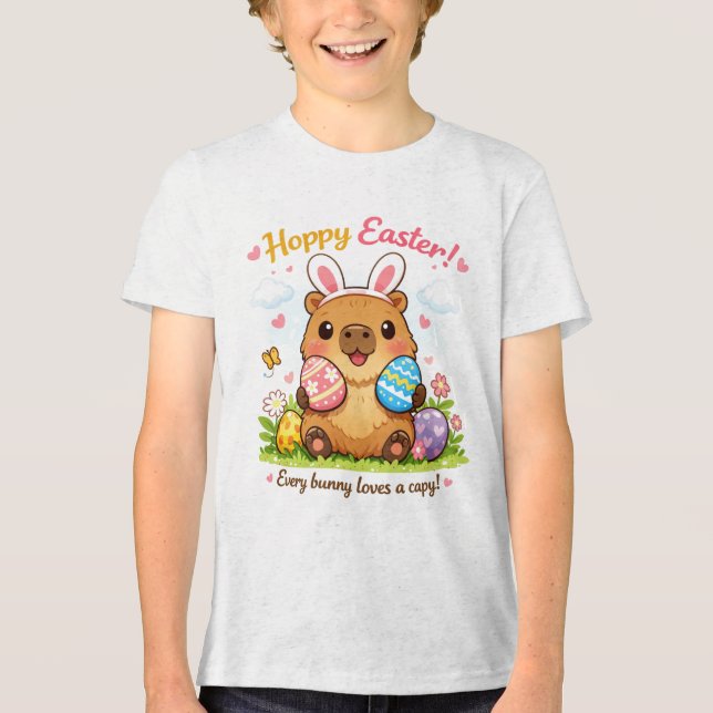 Süße Ostern Kapybara Eier Hasenohren Tri-Blend Shirt (Vorderseite)