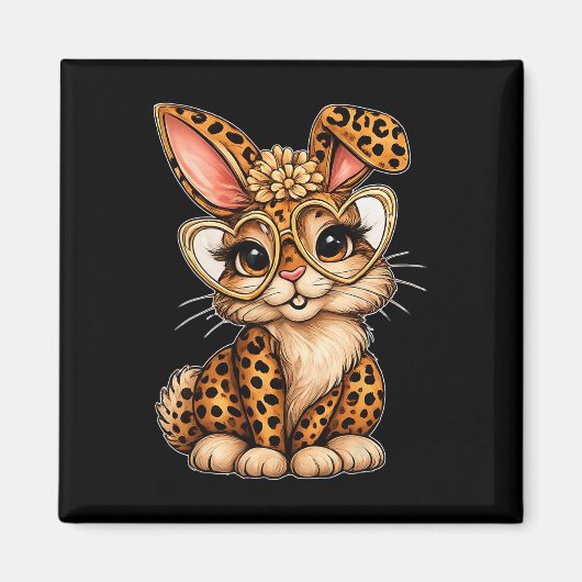 Süße Ostern Leopard Hase Herz Glas Frühling Vibes  Magnet (Vorne)