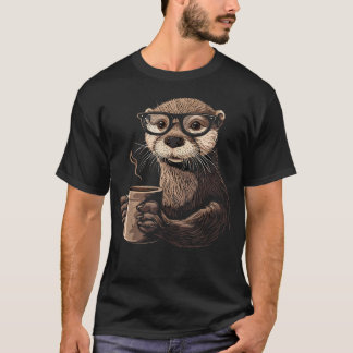 Süße Otter-Barista trinkt Kaffee, lustiges Tier T-Shirt