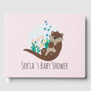 Süße Otter-Cartoon-Blumen und Name Baby Shower Gästebuch