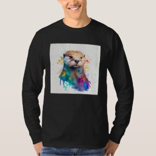 Süße Otter-Farbspritzer-Illustration Bunt Wa T-Shirt