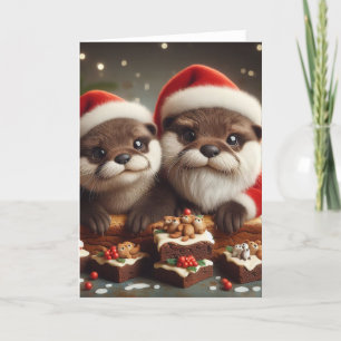Süße Otter mit Weihnachts-Brownies Karte