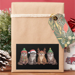 Süße Otter-Weihnachts lustige Xmas Lichter Tier  Rechteckiger Aufkleber