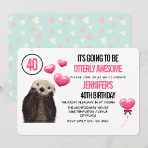 Süße Otter-Wildlife mit rosa Herzen zum Geburtstag Einladung
