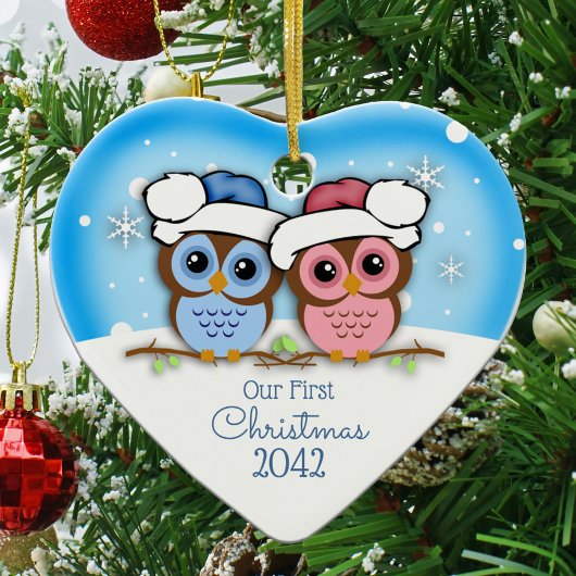 Süsse Owl Couple Erster Weihnachtsschmuck