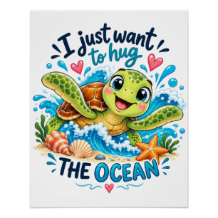Süße Ozeanschildkröte umarmt das Ozeandesign Poster