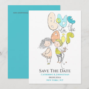 Süße Paarbeillustration Liebe in der Luft aqua ora Save The Date