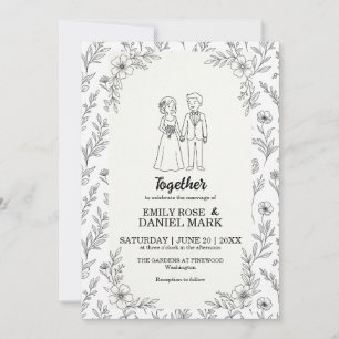 Süße Paare Illustration Minimalistische florale Ho Einladung