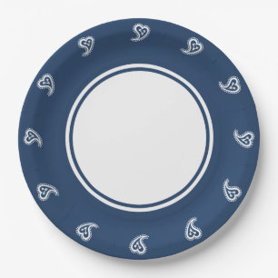 Süße Paisley-Herzen auf marineblauem Papier-Teller Pappteller