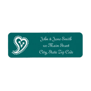 Süße Paisley-Herzen in Teal-Rücksende-Adressetiket