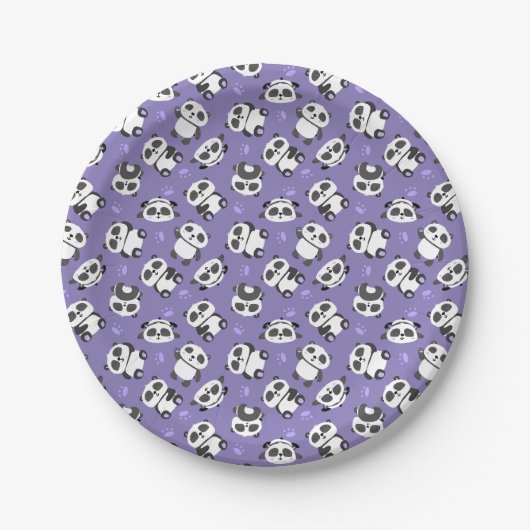 Süße Panda-Bären-Pfote blauer Hintergrund Pappteller (Vorderseite)