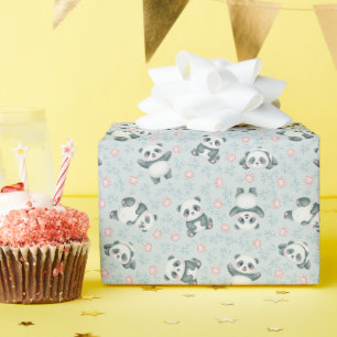 Süße Panda-Pfoten und Bambus-Nahtloses Muster Geschenkpapier