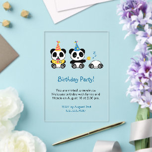 Süße Pandas Geburtstagsfeier Acryleinladungen