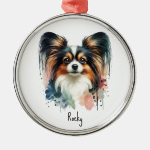 Süße Papillon-Hund Wasserfarben-Kunst Ornament Aus Metall