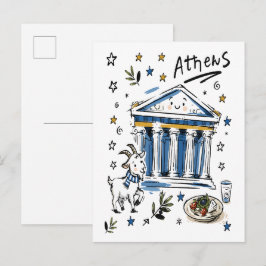 Süße Parthenon-Athen-Doodle-Kunst Postkarte