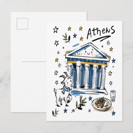 Süße Parthenon-Athen-Doodle-Kunst Postkarte (Vorne/Hinten)