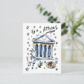 Süße Parthenon-Athen-Doodle-Kunst Postkarte (Stehend Vorderseite)
