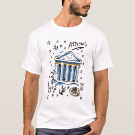 Süße Parthenon-Athen-Doodle-Kunst T-Shirt