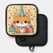 Süße Party-Katz Geburtstag,  Topflappen (Vorderseite/Rückseite)