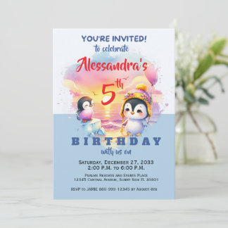 Süße Party-Tiere Pinguin Kinder Geburtstagsfeier  Einladung