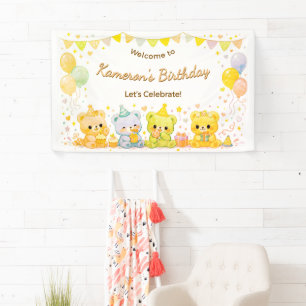 Süße Pastell-Baby-Bären Geburtstagsfeier Neutral Banner