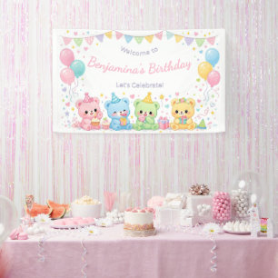 Süße Pastell-Babybären Geburtstagsfeier Mädchen Banner