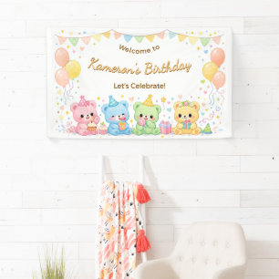 Süße Pastell-Babybären Geburtstagsfeier Neutral Banner