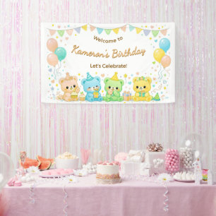 Süße Pastell-Babybären Neutrale Geburtstagsfeier Banner