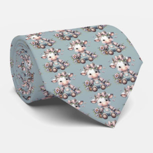 Süße Pastell-Babykuh in Overall mit Blumen Krawatte
