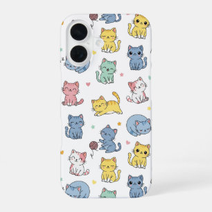 Süße Pastell-Cartoon-Katzen Muster-Handyhülle iPhone 16 Hülle