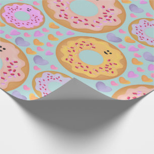 Süße Pastell-Donuts und Herzen Muster Geschenkpapier