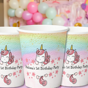 Süße Pastell-Einhorn- und Regenbogen-Geburtstagsfe Pappbecher
