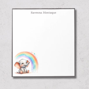 Süße Pastell-Elefanten-Regenbogen-Rand Name Kinder Notizblock