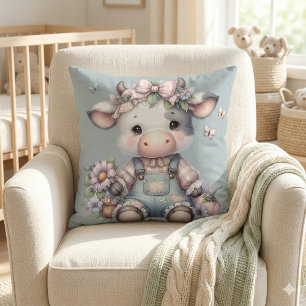 Süße Pastell-Farbene Babykuh mit Latzhose und Blum Kissen