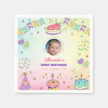 Süße Pastell-Foto-Serviette für den 1. Geburtstag
