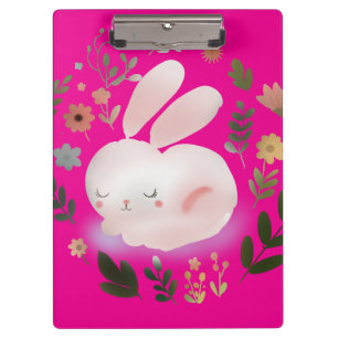 Süße Pastell-Frühlings-Hasen-Blumenkranz-Kinderzim Klemmbrett