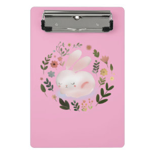 Süße Pastell-Frühlings-Hasen-Blumenkranz-Kinderzim Mini Klemmbrett