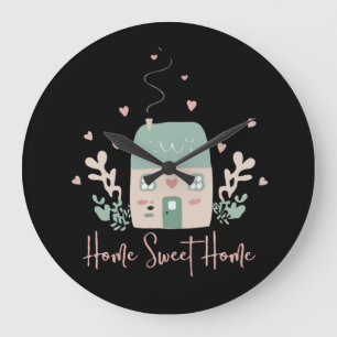 Süße Pastell-"Home Sweet Home"-Illustration – Gemü Große Wanduhr