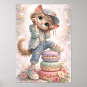Süße Pastell-Kätzchen-Macaron-Kunstposter Poster (Vorne)