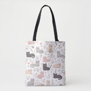 Süße Pastell-Katze und florales Muster Tragetasche Tasche