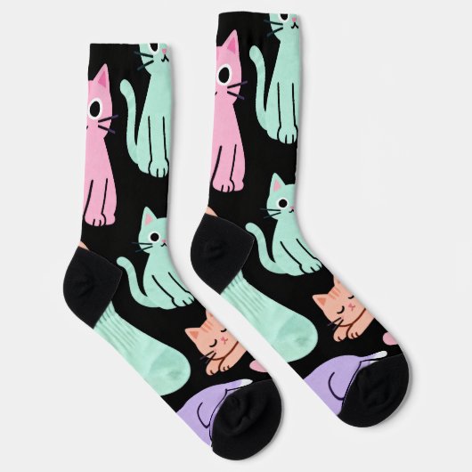 Süße Pastell-Katzen-Crew-Socken – Kitty Socken (Rechts)