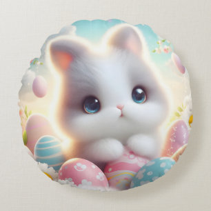 Süße Pastell-Kawaii-Kätzchen-Osterhasen-Eier Rundes Kissen