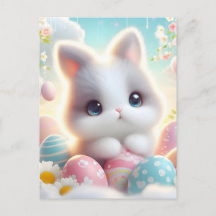 Süße Pastell-Kawaii-Kätzchen-Osterhasen Feiertagspostkarte