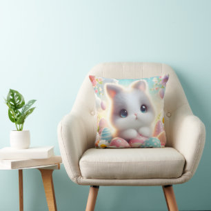 Süße Pastell-Kawaii-Kätzchen-Osterhasen Kissen