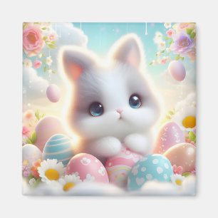 Süße Pastell-Kawaii-Kätzchen-Osterhasen Magnet