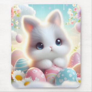 Süße Pastell-Kawaii-Kätzchen-Osterhasen Mousepad