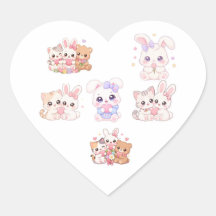 Süße Pastell-Kawaii-Tierfreunde-Aufkleberbogen