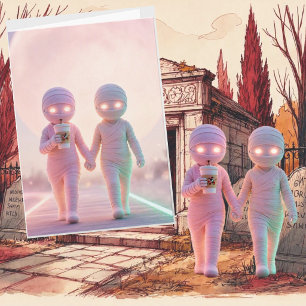 Süße Pastell-Mumie Halloween-Karte • Spooky‑Cute Ä Karte