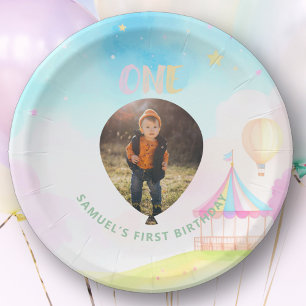 Süße Pastell-Onederland-Aquarell 1. Geburtstag Pappteller